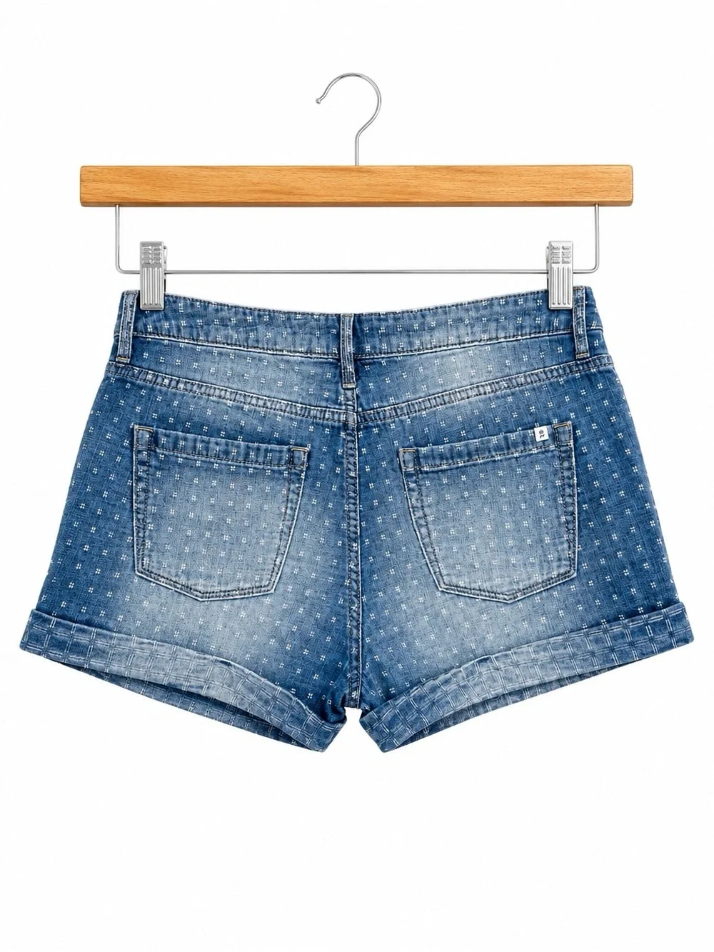 Melrose and Market Blue Denim Polka-Dot Roll Cuff Shorts